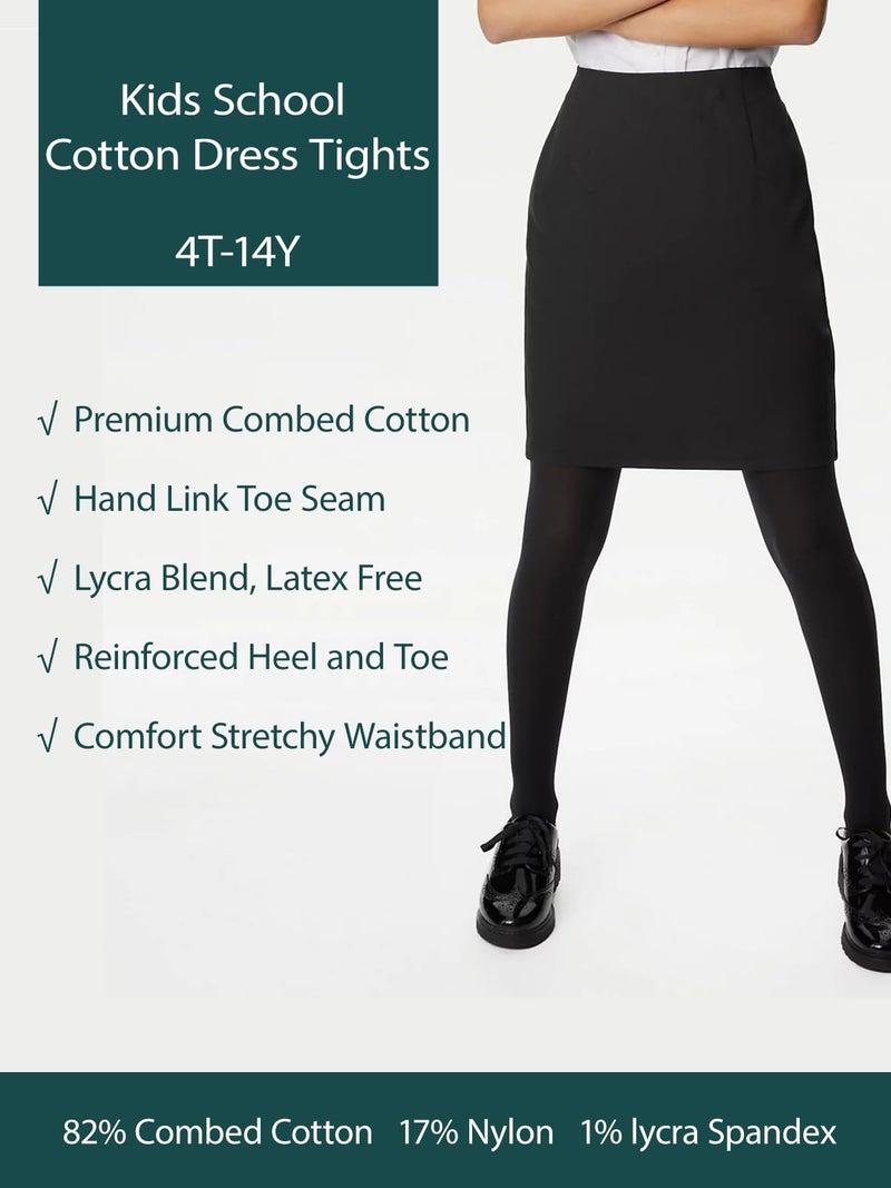 COTTON DAY Kids Girls School Dress Cotton Tights 8-10 Years 2 Pack (Black, Size 10) - Image 2